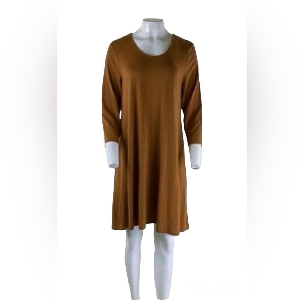 Garnet Hill Women's Size Large Orange Rust Scoop Neck Trapeze Knee Length Dress